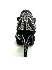 Carica immagine nella Galleria, TANIA Superb (accollata) L13P - Scarpa da Ballo in Raso Seta Nero con Swarovski Boreali e Tacco Basso a Spillo Largo con Plateau
