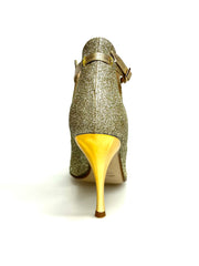 Carica immagine nella Galleria, Jenny (18/06) - Scarpa in Glitter Oro Platino con dettagli e Cinturini in Lurex Oro Tacco a Spillo Laminato Oro