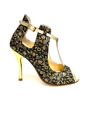 Carica immagine nella Galleria, Jenny (18/06) - Scarpa in Cate Fiorato Veneziano Oro e Profili Lurex Oro con Tacco a Spillo Laminato Oro