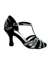 Carica immagine nella Galleria, ALESSIA Superb (L1) - Scarpa da Ballo in Raso Seta Nero con Swarovski e Tacco a Rocchetto