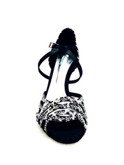 Carica immagine nella Galleria, CAROLIN QC (Marea L14) - Scarpa Da Donna Bi-Flex in Raso Seta Leopardo Bianco Con Swarovski Boreali e Tacco a Rocchetto/Slim Latino Alto