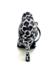 Carica immagine nella Galleria, CAROLIN QC (Marea L14) - Scarpa Da Donna Bi-Flex in Raso Seta Leopardo Bianco Con Swarovski Boreali e Tacco a Rocchetto/Slim Latino Alto