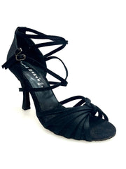 Load image into Gallery viewer, Patty QD (28QD) - Scarpa da Ballo Basica da Donna in Raso Seta Nero Nodino con 6 Fascette e Cinturino Doppio sulla Caviglia e sul Collopiede con Tacco Rocchettino