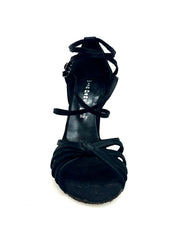 Load image into Gallery viewer, Patty QD (28QD) - Scarpa da Ballo Basica da Donna in Raso Seta Nero Nodino con 6 Fascette e Cinturino Doppio sulla Caviglia e sul Collopiede con Tacco Rocchettino