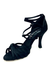 Load image into Gallery viewer, Patty QD (28QD) - Scarpa da Ballo Basica da Donna in Raso Seta Nero Nodino con 6 Fascette e Cinturino Doppio sulla Caviglia e sul Collopiede con Tacco Rocchettino