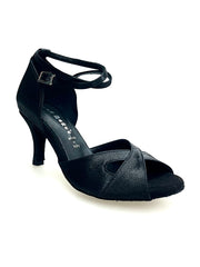 Load image into Gallery viewer, Ely QB (32QB) - Scarpa Basica da Donna in Raso Nero con Cinturino doppio sulla Caviglia co Tacco Spillo Largo