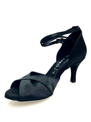 Load image into Gallery viewer, Ely QB (32QB) - Scarpa Basica da Donna in Raso Nero con Cinturino doppio sulla Caviglia co Tacco Spillo Largo