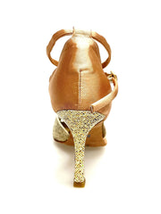 Carica immagine nella Galleria, Ely QB (32QB) - Scarpa Basica da Donna in Raso Carne e Prisma Boreale Oro con Cinturino Doppio sulla Caviglia e Tacco Rocchettino Wishdance