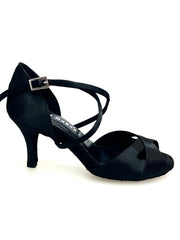 Load image into Gallery viewer, Ely QC (32QC) - Women's Basic Shoe in Black Satin with memorex Cushion and Crossed Strap on the Foot Neck