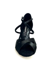 Load image into Gallery viewer, Ely QC (32QC) - Women's Basic Shoe in Black Satin with memorex Cushion and Crossed Strap on the Foot Neck