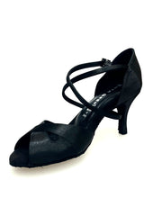 Load image into Gallery viewer, Ely QC (32QC) - Women's Basic Shoe in Black Satin with memorex Cushion and Crossed Strap on the Foot Neck