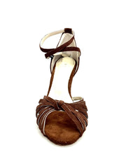 Carica immagine nella Galleria, Patty QB (28QB) - Scarpa da Ballo Basica da Donna con Nodino in Camoscio Marrone Tacco a Rocchetto