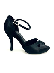 Carica immagine nella Galleria, Ely QA (32QA B ) - Scarpa da Ballo Basica da Donna in Raso Nero e Cinturino singolo con Tacco Spillo