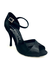 Carica immagine nella Galleria, Ely QA (32QA B ) - Scarpa da Ballo Basica da Donna in Raso Nero e Cinturino singolo con Tacco Spillo