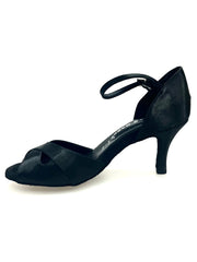 Carica immagine nella Galleria, Ely QA (32QA B ) - Scarpa da Ballo Basica da Donna in Raso Nero e Cinturino singolo con Tacco Stiletto Wishdance