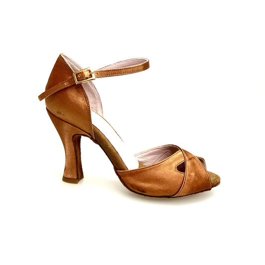 Scarpa Wishdance Ely QA donna in raso bronzo con cinturino alla caviglia e tacco rocchetto, dettaglio elegante e sofisticato