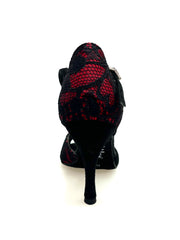 Carica immagine nella Galleria, Ely QA (32QA) - Scarpa da Donna in Pizzo fiore Nero Base Raso Rosso e Camoscio Nero