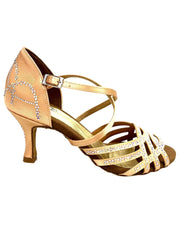 Carica immagine nella Galleria, CAROLIN QC (Marea L14) - Scarpa Da Donna Linea Biflex in Raso Seta Carne Con Swarovski Boreali e Tacco a Rocchetto/Slim Latino Basso