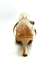 Carica immagine nella Galleria, CAROLIN QC (Marea L14) - Scarpa Da Donna Linea Biflex in Raso Seta Carne Con Swarovski Boreali e Tacco a Rocchetto/Slim Latino Basso