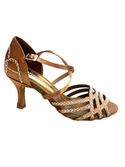 Carica immagine nella Galleria, CAROLIN QC (Marea L14) - Scarpa Da Donna Bi-Flex in Raso Seta Bronzo Con Swarovski Boreali e Tacco a Rocchetto/Slim Latino Basso