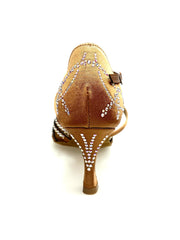 Carica immagine nella Galleria, CAROLIN QC (Marea L14) - Scarpa Da Donna Bi-Flex in Raso Seta Bronzo Con Swarovski Boreali e Tacco a Rocchetto/Slim Latino Basso