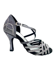 Carica immagine nella Galleria, CAROLIN QC (Marea L14) - Scarpa Da Donna in Raso Seta Grigio Canna di Fucile Con Swarovski Boreali e Tacco a Rocchetto/Slim Latino Alto