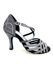 Carica immagine nella Galleria, CAROLIN QC (Marea L14) - Scarpa Da Donna in Raso Seta Grigio Canna di Fucile Con Swarovski Boreali e Tacco a Rocchetto/Slim Latino Alto