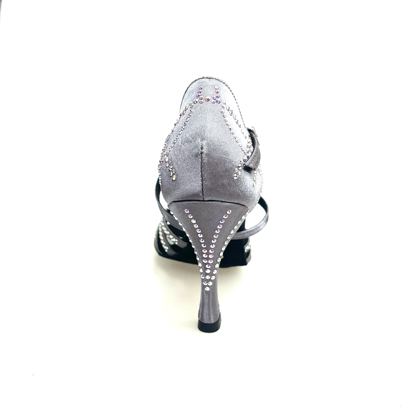 Scarpa da donna Carolin QC Wish Dance Shop in raso seta grigio canna di fucile con Swarovski Boreali e tacco a rocchetto alto