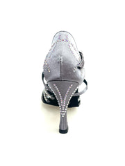 Carica immagine nella Galleria, CAROLIN QC (Marea L14) - Scarpa Da Donna in Raso Seta Grigio Canna di Fucile Con Swarovski Boreali e Tacco a Rocchetto/Slim Latino Alto