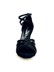 Carica immagine nella Galleria, Melany QB (45R QB) - Scarpa Basica da donna in Raso Nero con Retina e Cinturino Doppio sulla Caviglia con Tacco Stiletto