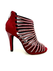 Carica immagine nella Galleria, ELSY Plus (LP7) - Sandalo a Tronchetto Da Donna in Morbido Camoscio Rosso Con Swarovski Boreali con Plateau Flex e Tacco Alto a Spillo Largo