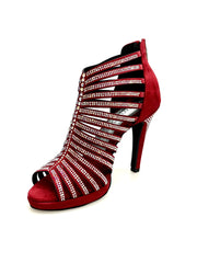 Carica immagine nella Galleria, ELSY Plus (LP7) - Sandalo a Tronchetto Da Donna in Morbido Camoscio Rosso Con Swarovski Boreali con Plateau Flex e Tacco Alto a Spillo Largo