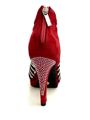 Carica immagine nella Galleria, ELSY Plus (LP7) - Sandalo a Tronchetto Da Donna in Morbido Camoscio Rosso Con Swarovski Boreali con Plateau Flex e Tacco Alto a Spillo Largo