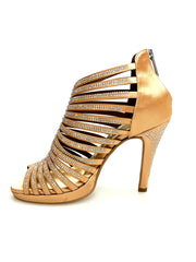 Carica immagine nella Galleria, ELSY Plus (LP7) - Sandalo a Tronchetto Da Donna in Raso Seta Carne Con Swarovski Boreali con Plateau Flex e Tacco Alto a Spillo Largo