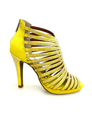 Load image into Gallery viewer, ELSY Plus (LP7) - Sandalo a Tronchetto Da Donna in Morbido Camoscio Giallo Con Swarovski Boreali con Plateau Flex e Tacco Alto a Spillo Largo