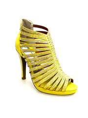 Load image into Gallery viewer, ELSY Plus (LP7) - Sandalo a Tronchetto Da Donna in Morbido Camoscio Giallo Con Swarovski Boreali con Plateau Flex e Tacco Alto a Spillo Largo