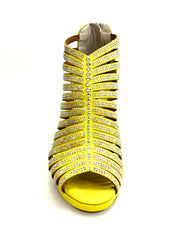 Load image into Gallery viewer, ELSY Plus (LP7) - Sandalo a Tronchetto Da Donna in Morbido Camoscio Giallo Con Swarovski Boreali con Plateau Flex e Tacco Alto a Spillo Largo