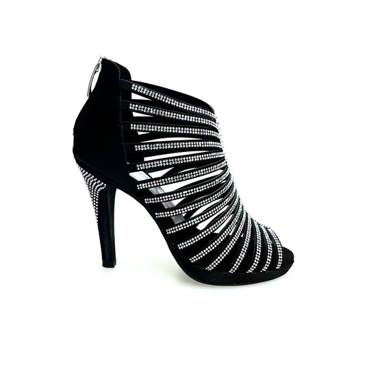 Sandalo a Tronchetto Da Donna in Raso Seta Nero Con Swarovski Boreali ELSY Plus Wish Dance, vista laterale