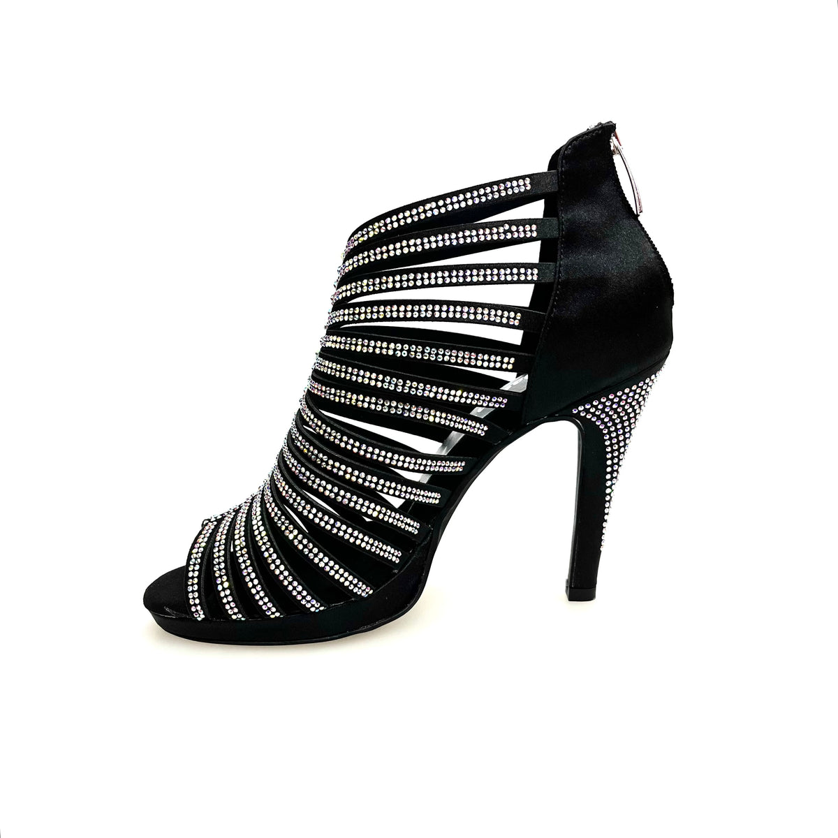 Sandalo a Tronchetto Da Donna in Raso Seta Nero Con Swarovski Boreali ELSY Plus Wish Dance, dettaglio tacco