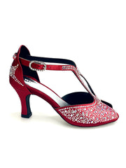 Load image into Gallery viewer, MIRIAM Temptation Plus (L6) - Scarpa Da Donna in Raso Seta Rosso Con Swarovski Boreali e Tacco a Rocchetto