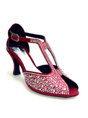 Load image into Gallery viewer, MIRIAM Temptation Plus (L6) - Scarpa Da Donna in Raso Seta Rosso Con Swarovski Boreali e Tacco a Rocchetto