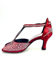 Load image into Gallery viewer, MIRIAM Temptation Plus (L6) - Scarpa Da Donna in Raso Seta Rosso Con Swarovski Boreali e Tacco a Rocchetto