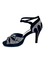 Load image into Gallery viewer, Deluxe Butterfly (LP2) - Scarpa da Ballo in Raso Seta Nera con Swarovski Tacco Basso a Spillo Largo e Plateau Flex