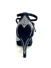 Load image into Gallery viewer, Deluxe Butterfly (LP2) - Scarpa da Ballo in Raso Seta Nera con Swarovski Tacco Basso a Spillo Largo e Plateau Flex