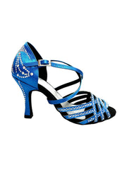 Load image into Gallery viewer, CAROLIN QC (Marea L14) - Scarpa Da Donna Linea Bi-Flex in Raso Seta Blu Royal Con Swarovski Boreali e Tacco a Rocchetto/Slim Latino Alto