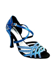 Load image into Gallery viewer, CAROLIN QC (Marea L14) - Scarpa Da Donna Linea Bi-Flex in Raso Seta Blu Royal Con Swarovski Boreali e Tacco a Rocchetto/Slim Latino Alto