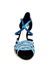 Carica immagine nella Galleria, CAROLIN QC (Marea L14) - Scarpa Da Donna Linea Bi-Flex in Raso Seta Blu Royal Con Swarovski Boreali e Tacco a Rocchetto/Slim Latino Alto