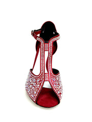 Load image into Gallery viewer, MIRIAM Temptation Plus (L6) - Scarpa Da Donna in Raso Seta Rosso Con Swarovski Boreali e Tacco a Stiletto Laminato Argento
