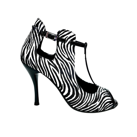Scarpa in Raso Seta Disegno Zebra Jenny Wish Dance, nero, vista laterale
