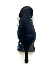 Carica immagine nella Galleria, Viper Blu (460PW) - Sandalo da Donna in Camoscio Blu notte Livrea Vipera in borchiette bianche e Nere e Swarovski blu Elastici Argento e tacco a spillo Rivestito Camoscio Blu Notte